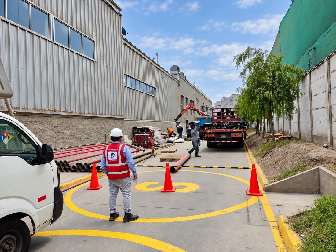 Prevencionista supervisando una maniobra de izaje de postes