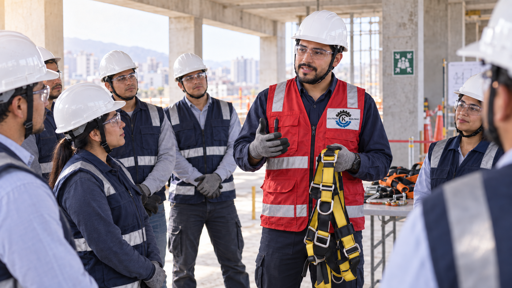 Capacitación presencial en obra sobre protección contra caídas con arnés